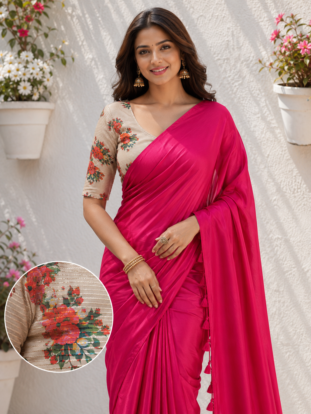 Pink Crepe Saree