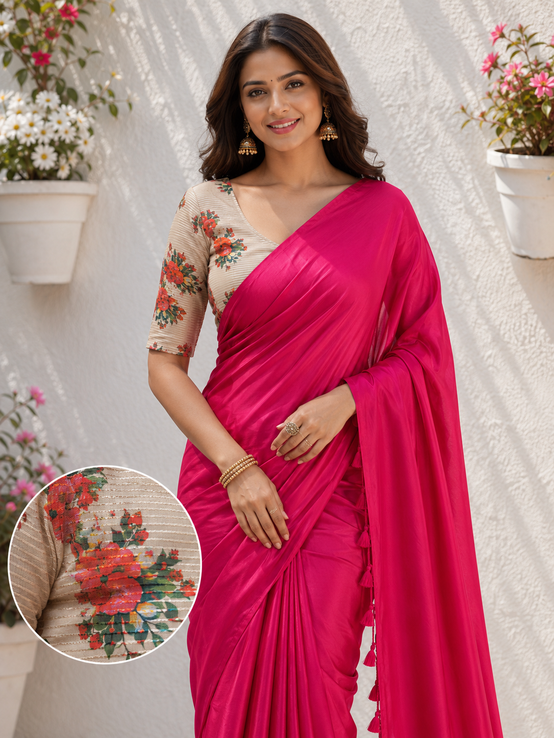 Pink Crepe Saree