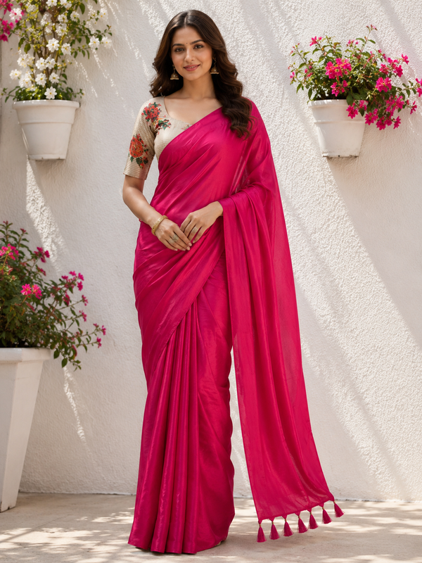 Pink Crepe Saree