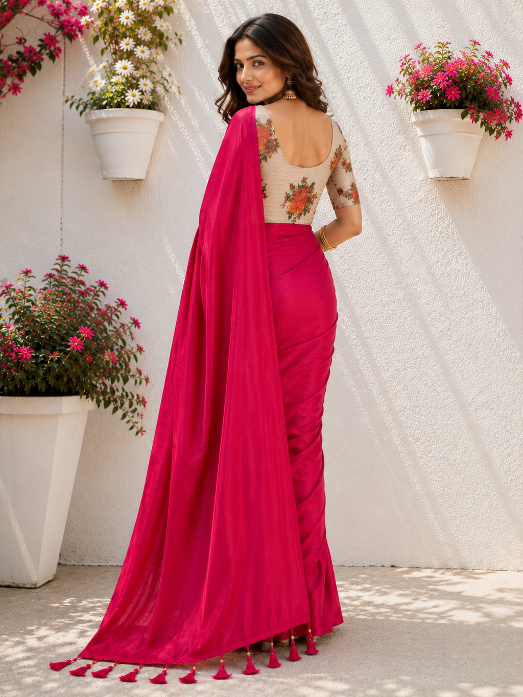 Pink Crepe Saree