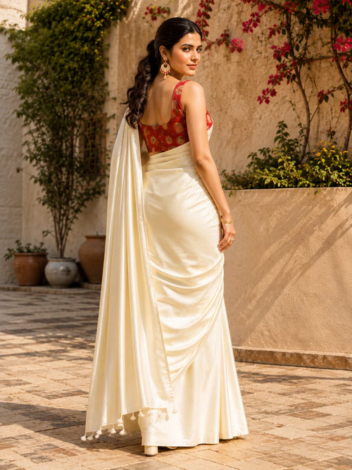 Crepe Cream Saree with Blouse