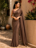 Crepe brown Plane Saree