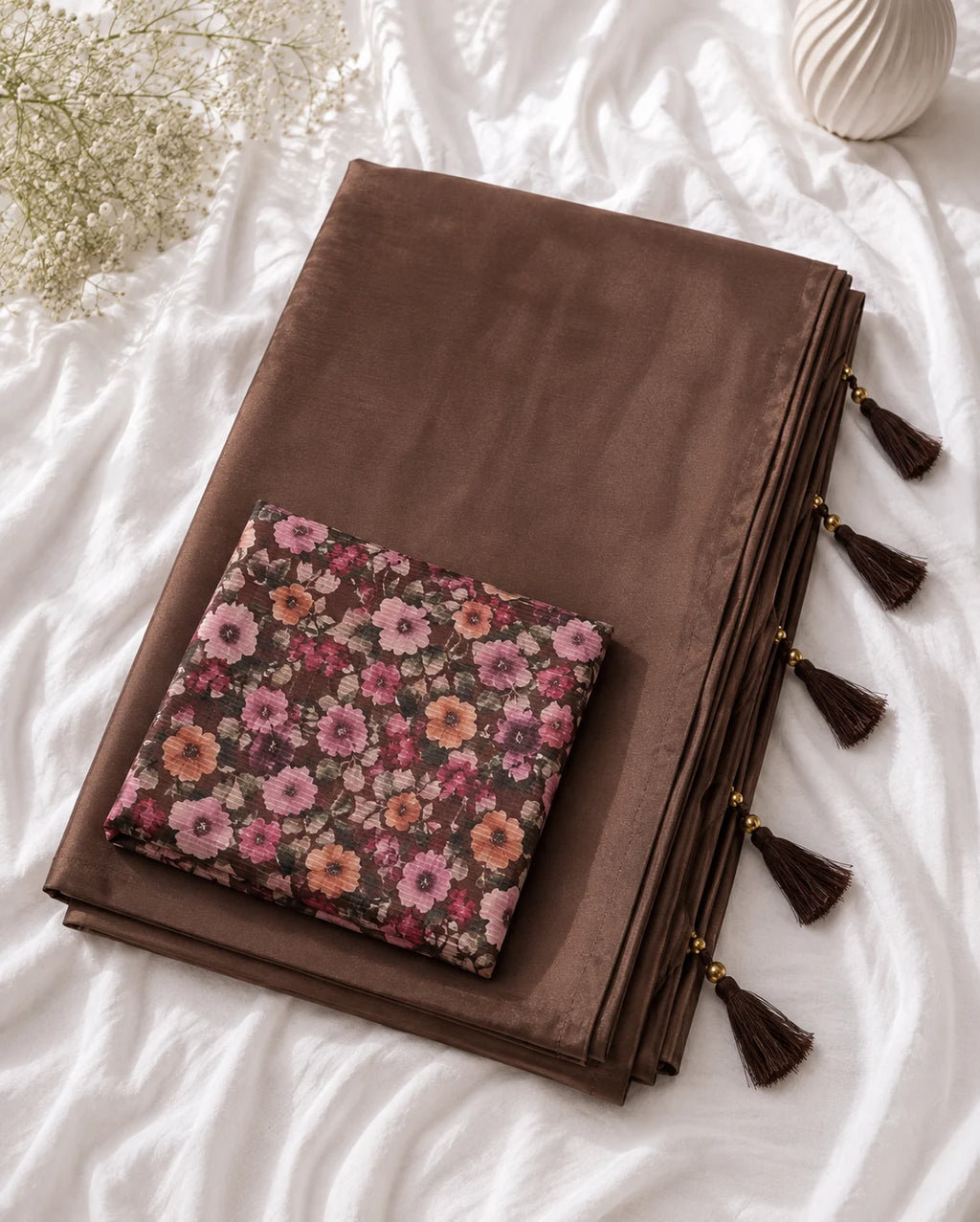 Crepe brown Plane Saree