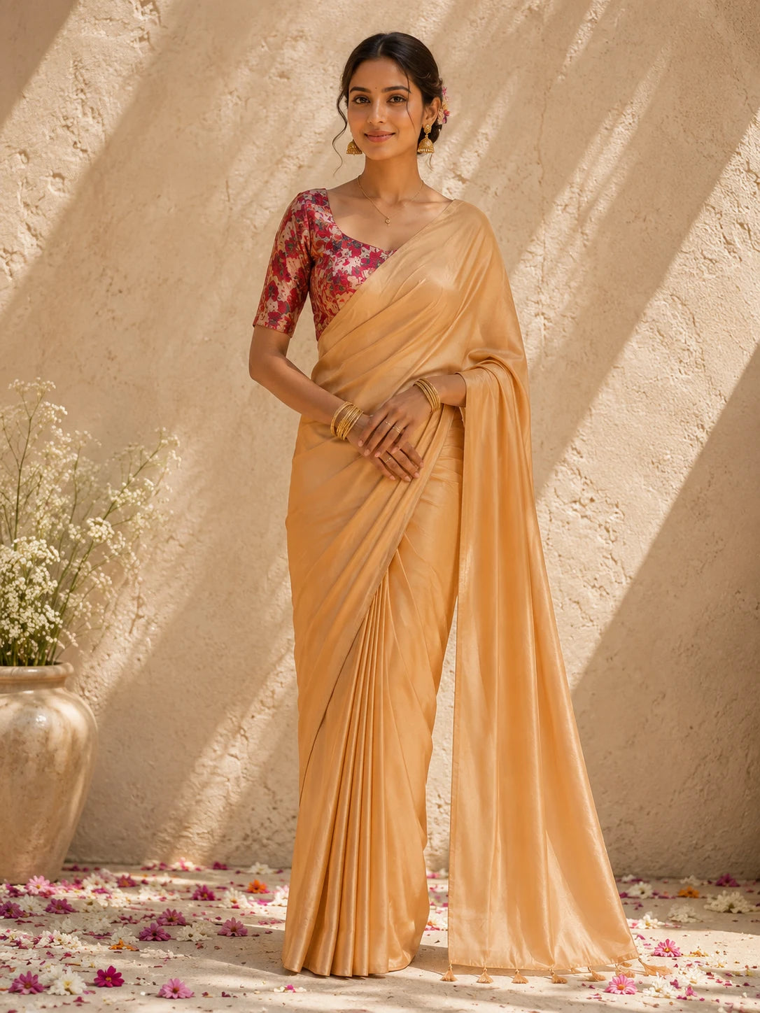 Light Brown Crepe Saree