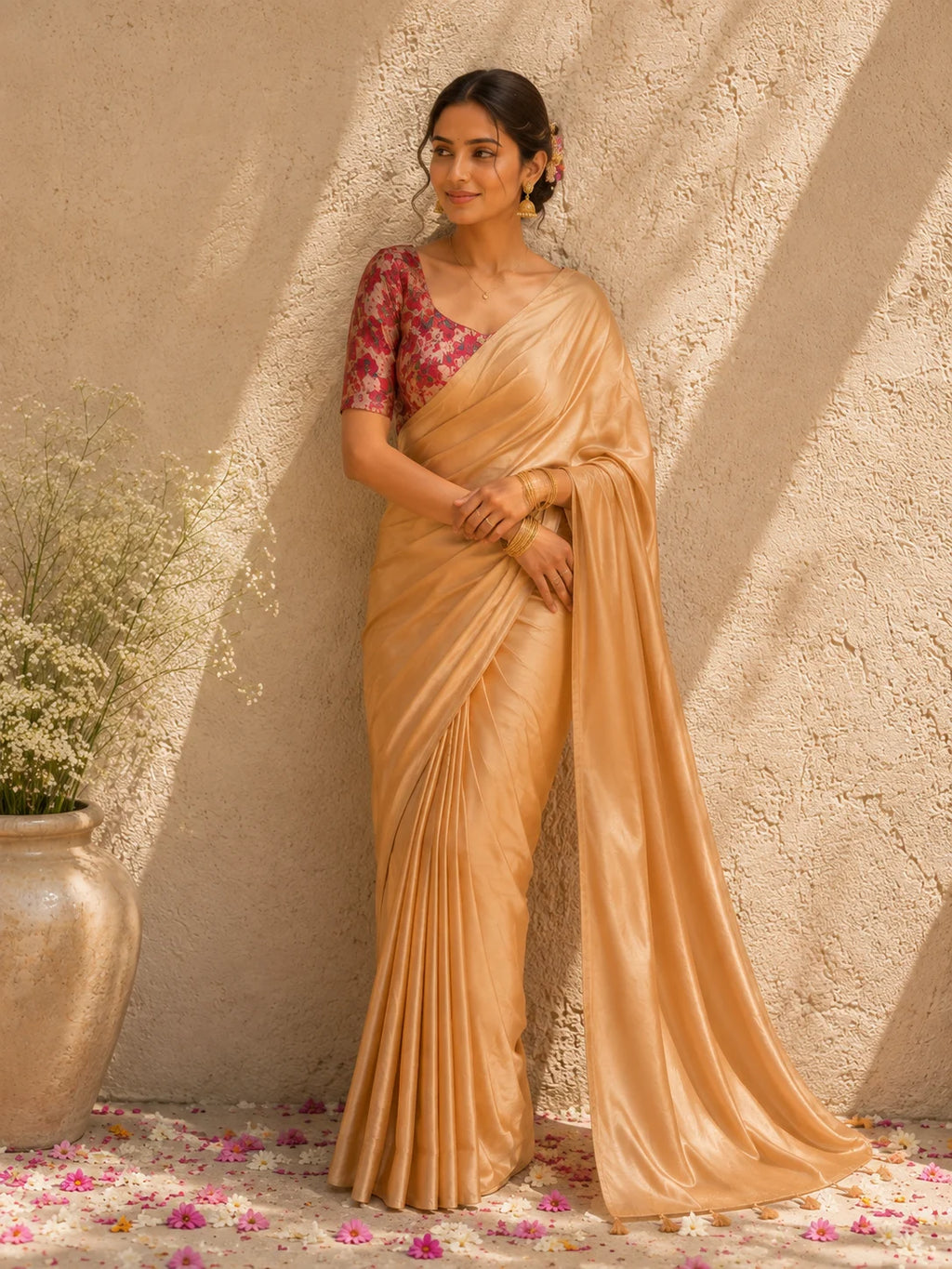 Light Brown Crepe Saree