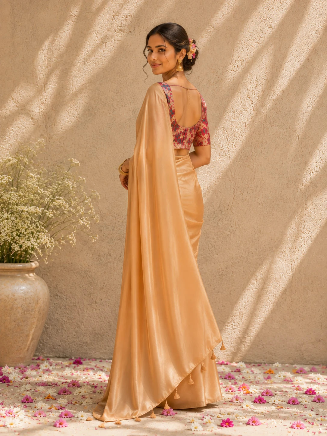 Light Brown Crepe Saree