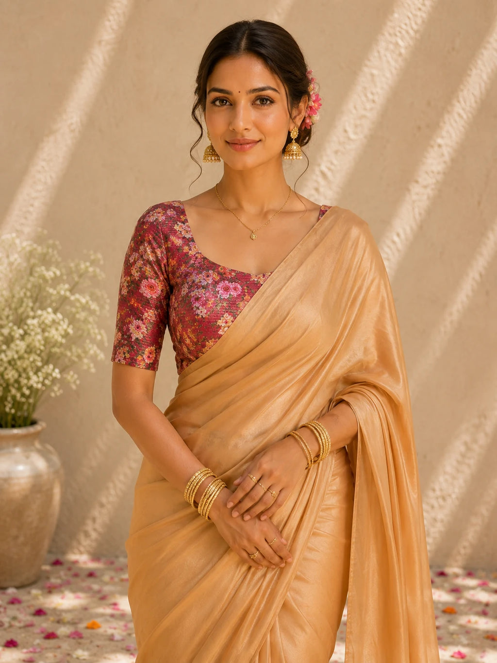 Light Brown Crepe Saree