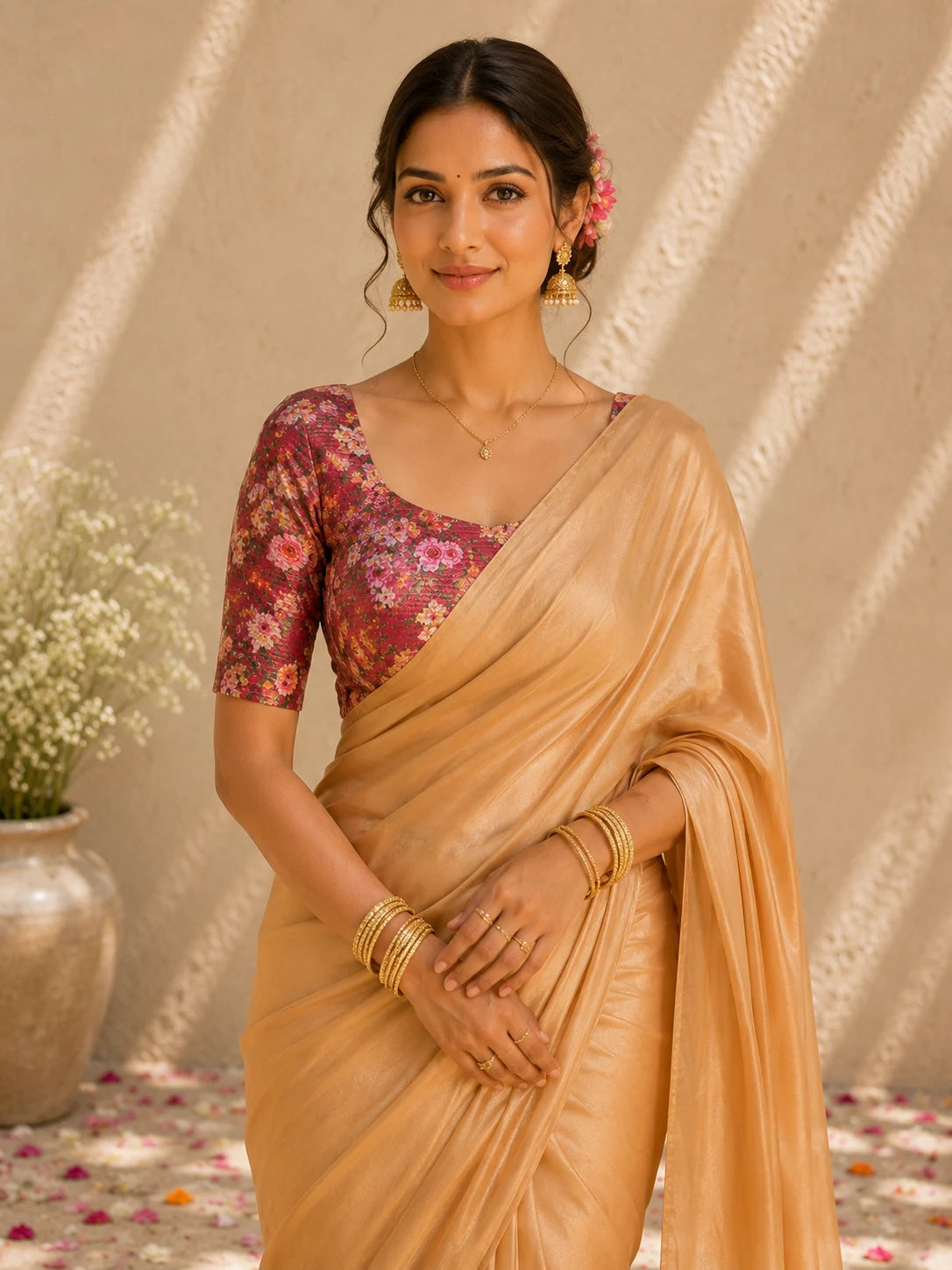 Light Brown Crepe Saree