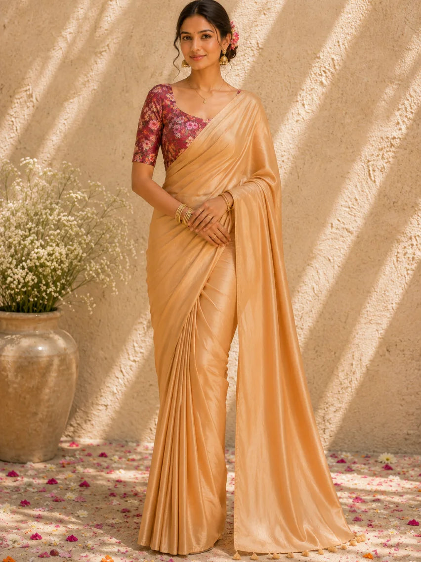 Light Brown Crepe Saree
