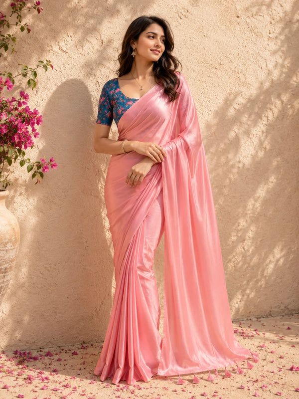 Light Pink Crepe Saree