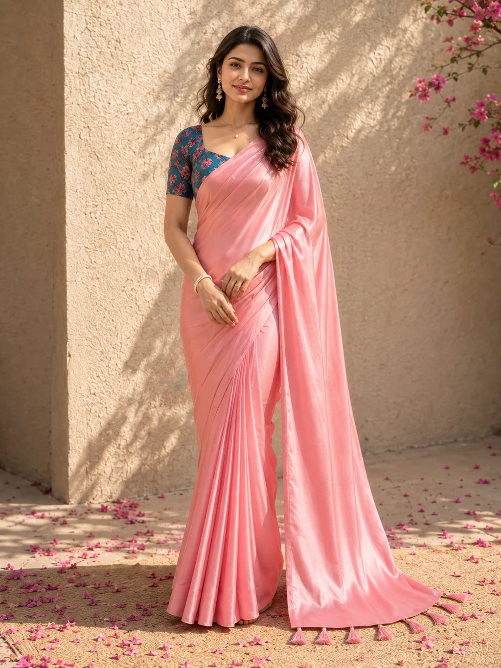 Light Pink Crepe Saree