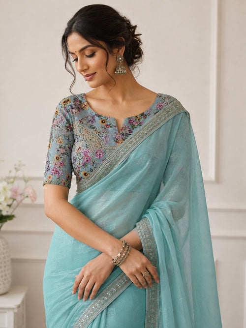 Blue Net Silk Saree