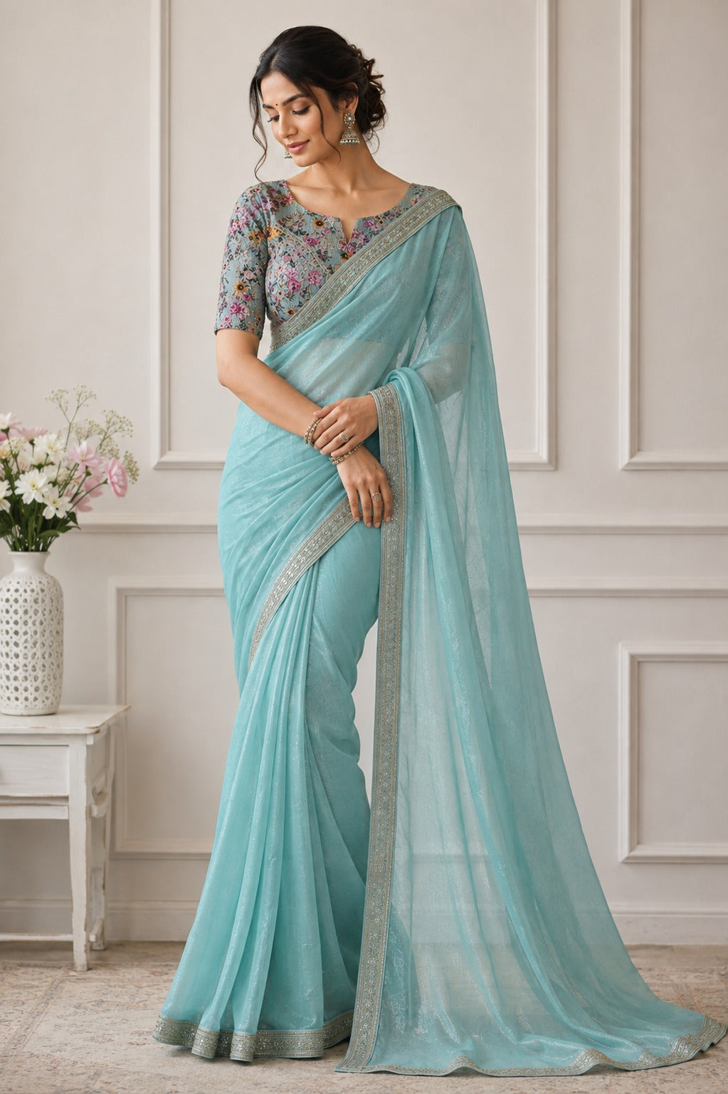 Blue Net Silk Saree