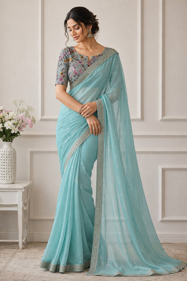 Blue Net Silk Saree